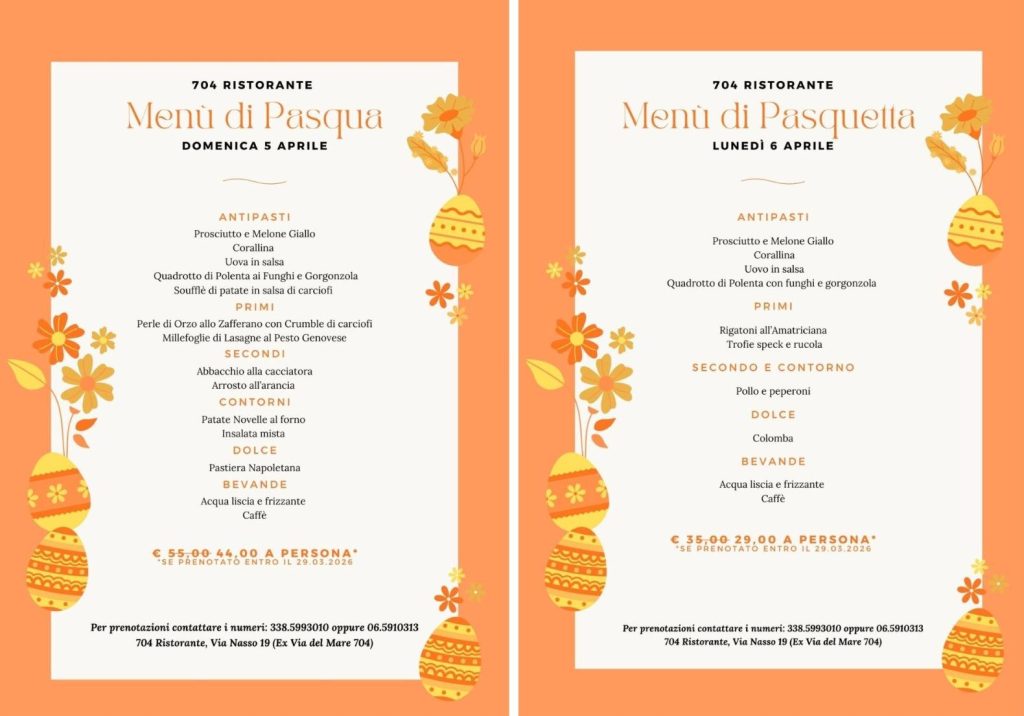 MENU DI PASQUA E PASQUETTA